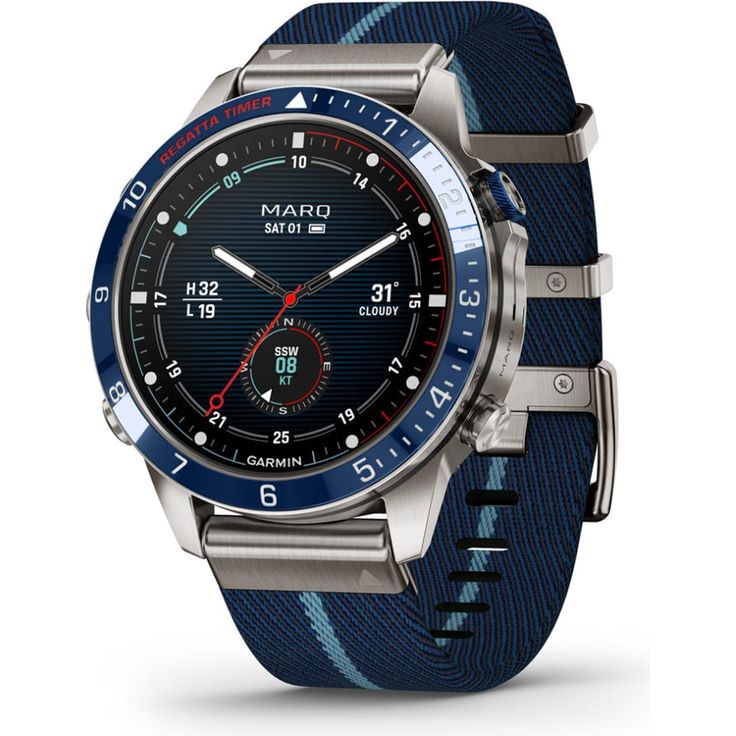 Garmin Marq Generation 2 Captain Smartwatch GPS, Unisex, 46mm, Titaniumgehäuse, Nylonarmband, Blau – Bild 1