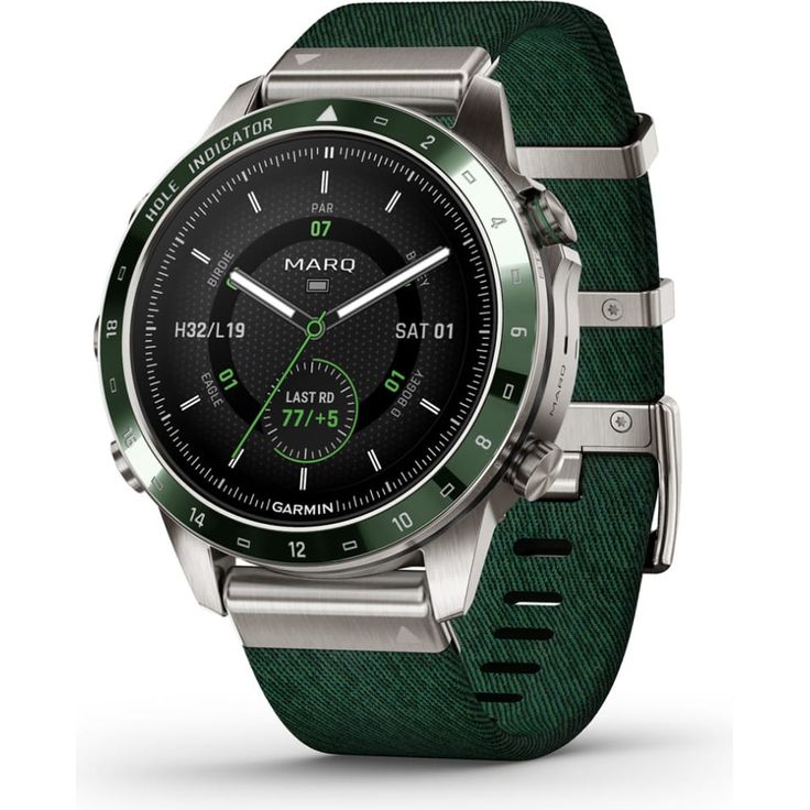 Garmin Marq Generation 2 Golfer Smartwatch GPS, Unisex, 46mm, Titaniumgehäuse, Nylonarmband, Grün – Bild 1