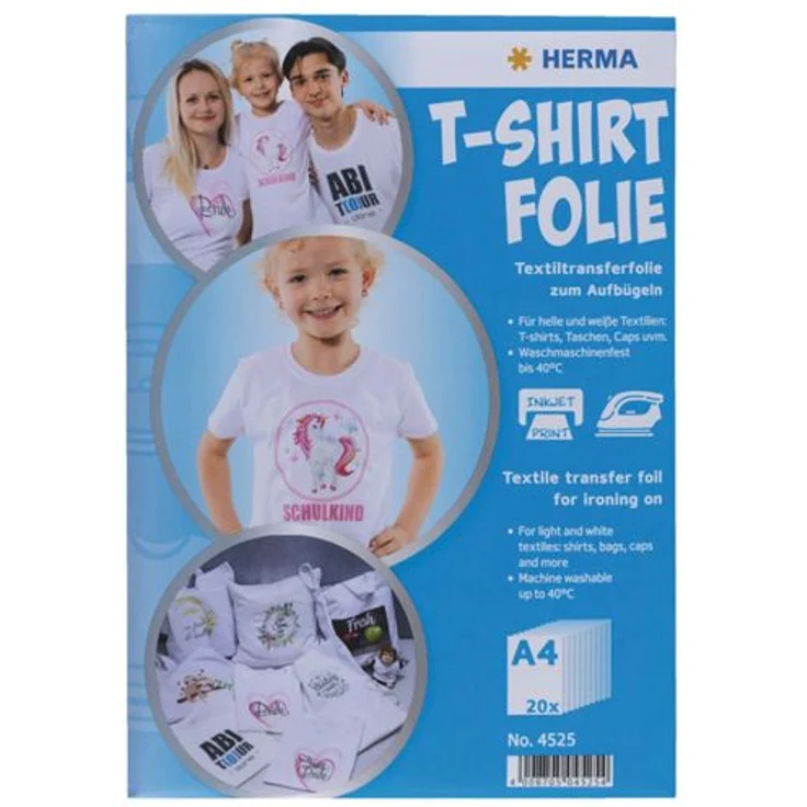 Herma T-Shirt Folie A4 für helle + weiße Textilien 20 Blatt 4525  – Bild 1