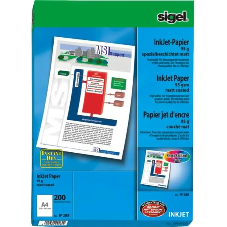Sigel Inkjetpapier A4 95g-qm spezialbeschichtet hochweiß VE=200 Blatt  - Preisvergleich