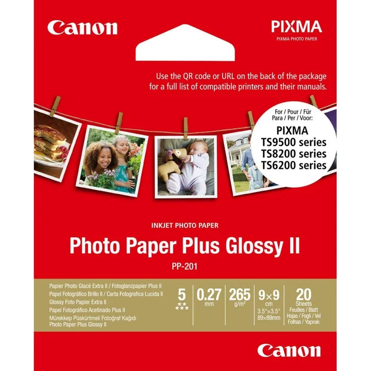 Canon PP-201 Glossy II Fotopapier Plus glänzend 89x89mm 265g-m² - 20 Blatt (2311B070) – Bild 1