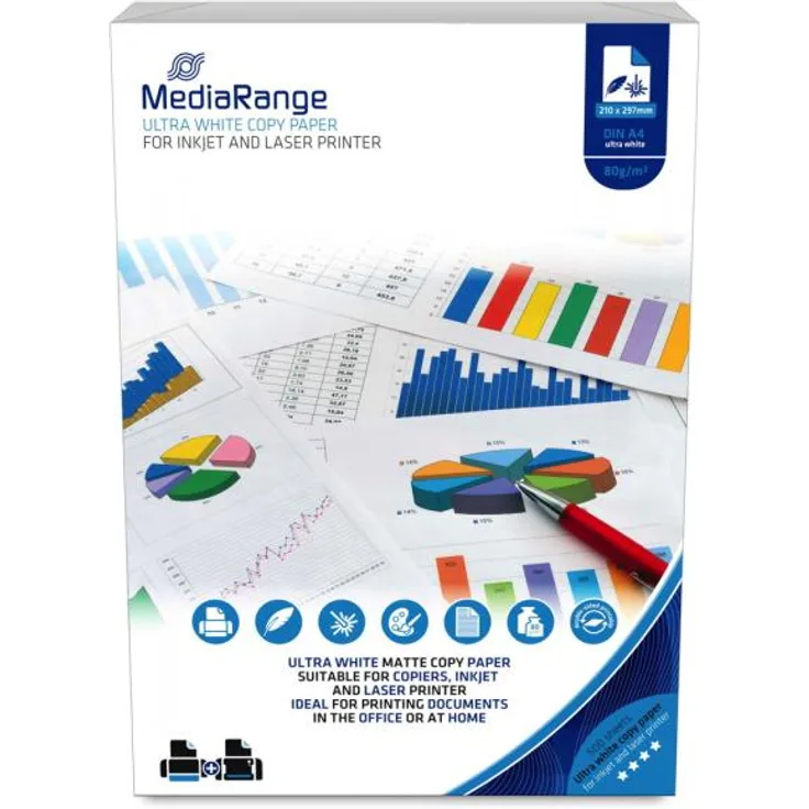 500 Mediarange Blatt Kopierpapier DIN A4 beidseitig 80g-m² hochweiß (MRINK110)