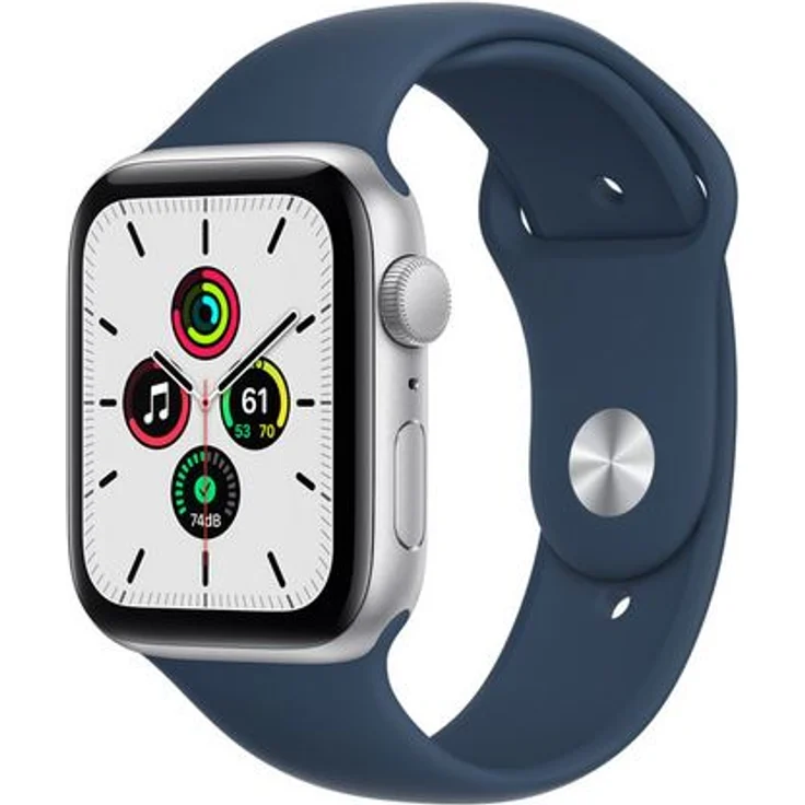 Apple Watch SE 2020 (1. Generation) Smartwatch GPS + Cellular, 44mm, Aluminiumgehäuse Silver, Sportarmband Abyssblau – Bild 1