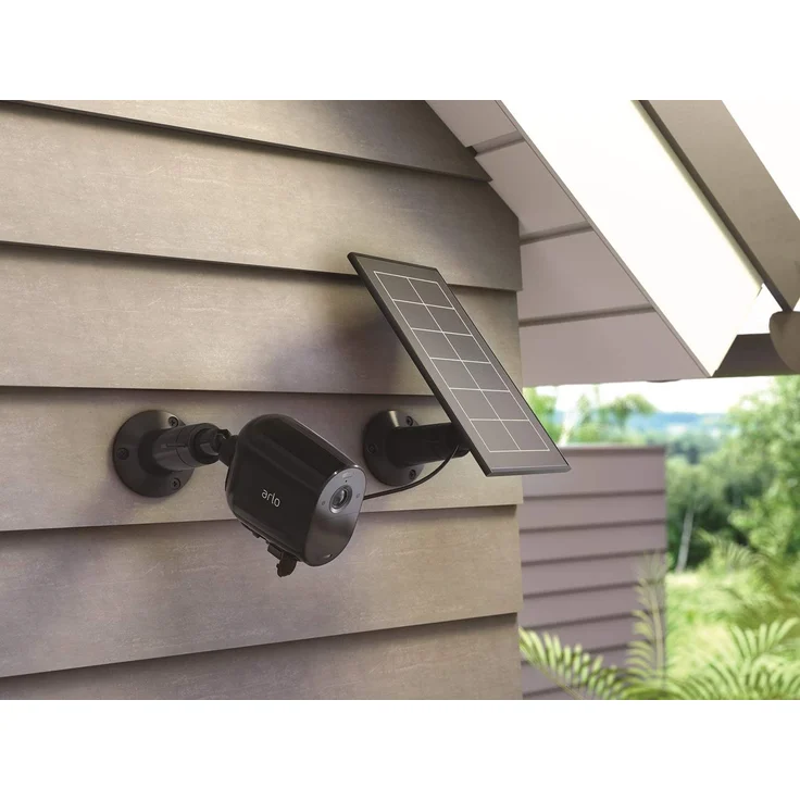 Arlo Essential Solarpanel Ladegerät, wetterfest, 2,44 m Stromkabel, einstellbare Halterung, geeignet für Essential kabellose WLAN Überwachungskamera außen, zertifiziertes Zubehör, schwarz (VMA3600B-10000S) – Bild 2