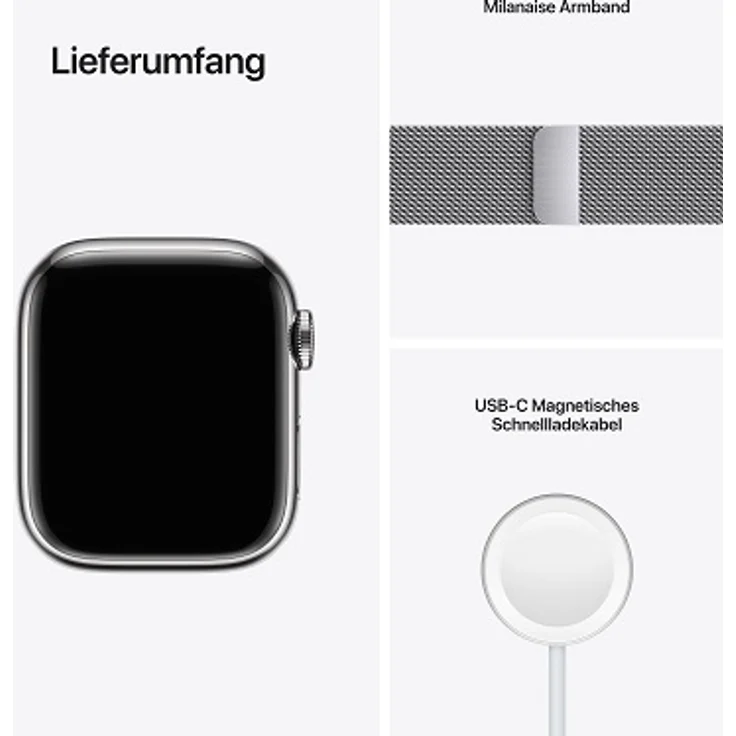 Apple Watch Series 7 Smartwatch GPS + Cellular, 41mm, Edelstahlgehäuse Silber, Milanaise-Edelstahl-Armband Silber – Bild 7