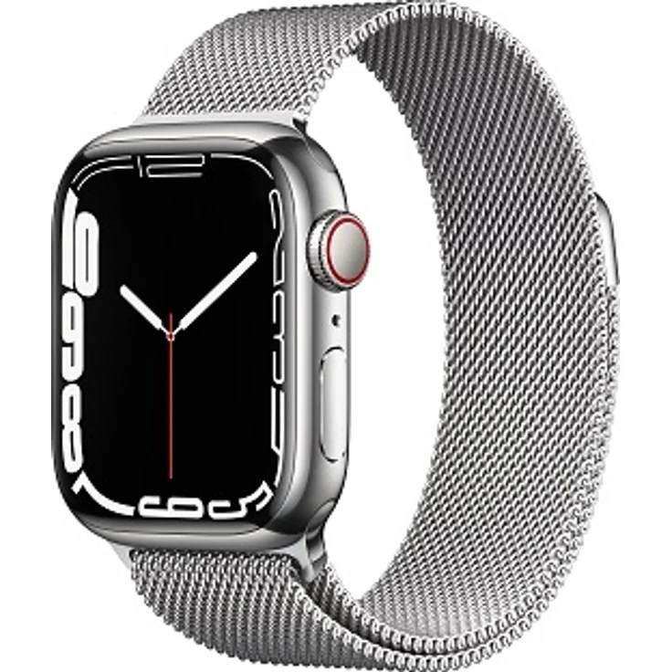 Apple Watch Series 7 Smartwatch GPS + Cellular, 41mm, Edelstahlgehäuse Silber, Milanaise-Edelstahl-Armband Silber – Bild 1
