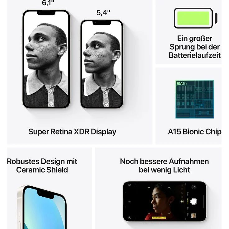 Apple iPhone 13 5G Smartphone 15,4cm (6,1 Zoll) Super Retina XDR Display, 128GB interner Speicher, iOS 15, Starlight – Bild 8