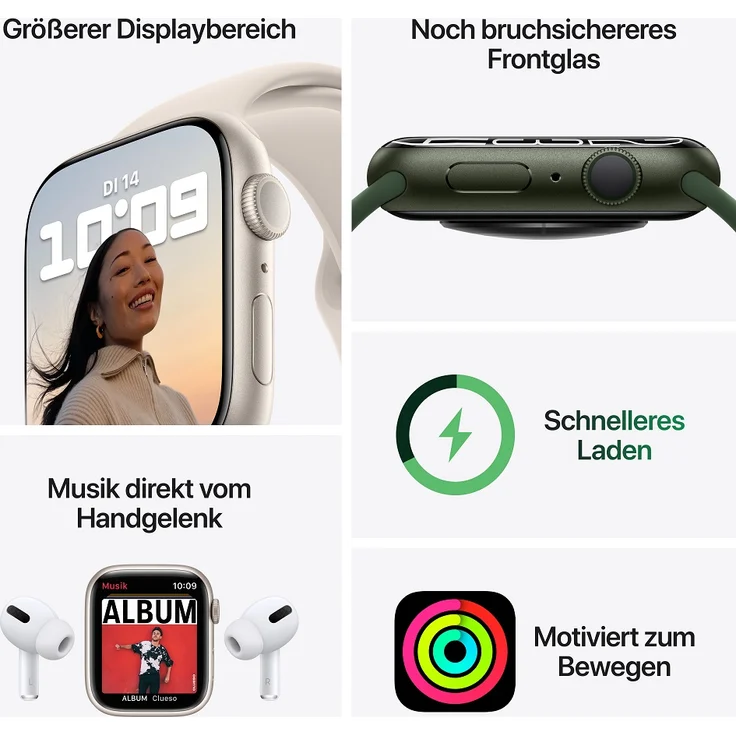 Apple Watch Series 7 Smartwatch GPS, 45mm, Aluminiumgehäuse Mitternacht, Sportarmband Mitternacht – Bild 8