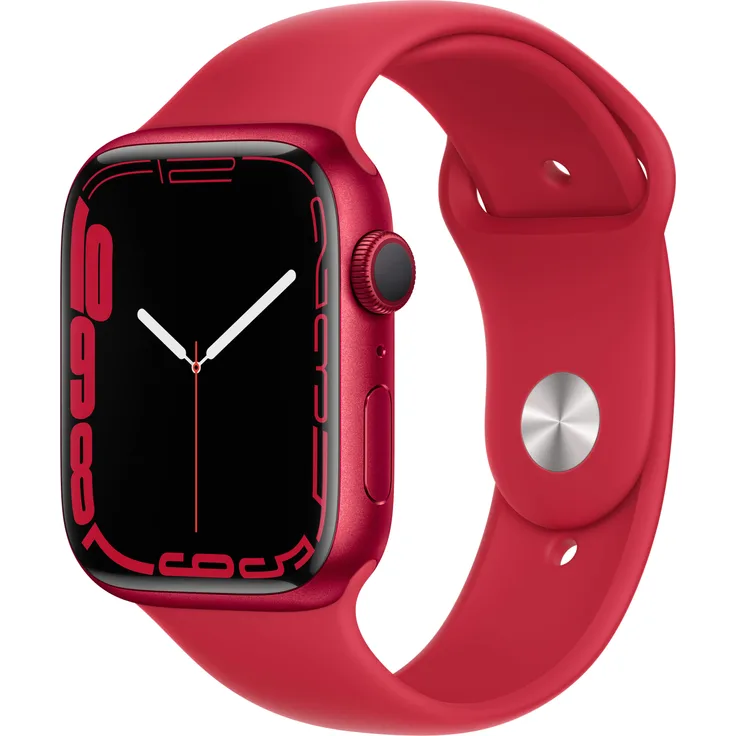 Apple Watch Series 7 Smartwatch GPS, 45mm, Aluminiumgehäuse (PRODUCT) RED, Sportarmband (PRODUCT) RED