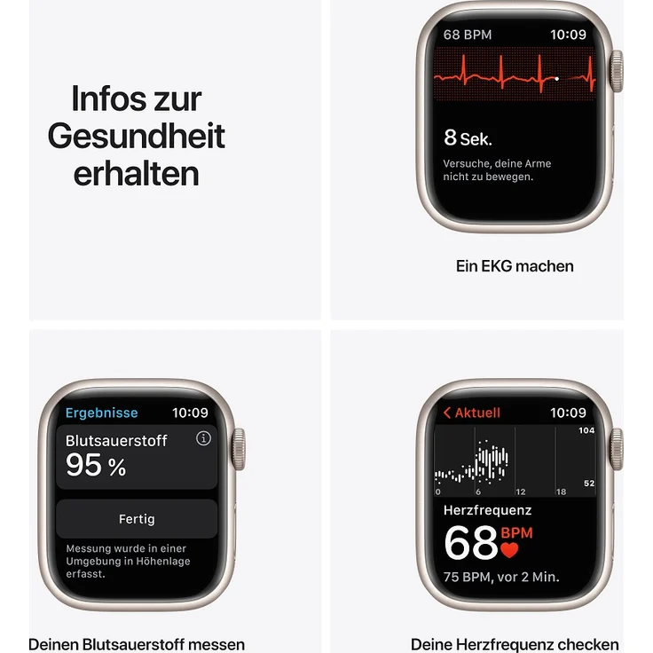 Apple Watch Series 7 Smartwatch GPS, 41mm, Aluminiumgehäuse Polarstern, Sportarmband Polarstern – Bild 5