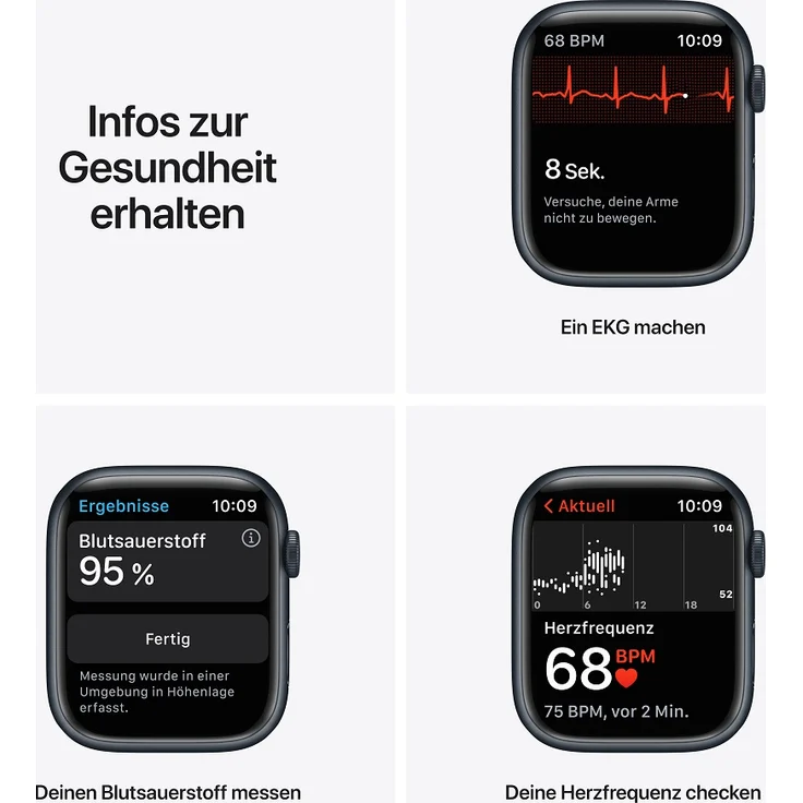 Apple Watch Series 7 Smartwatch GPS, 45mm, Aluminiumgehäuse Mitternacht, Sportarmband Mitternacht – Bild 5