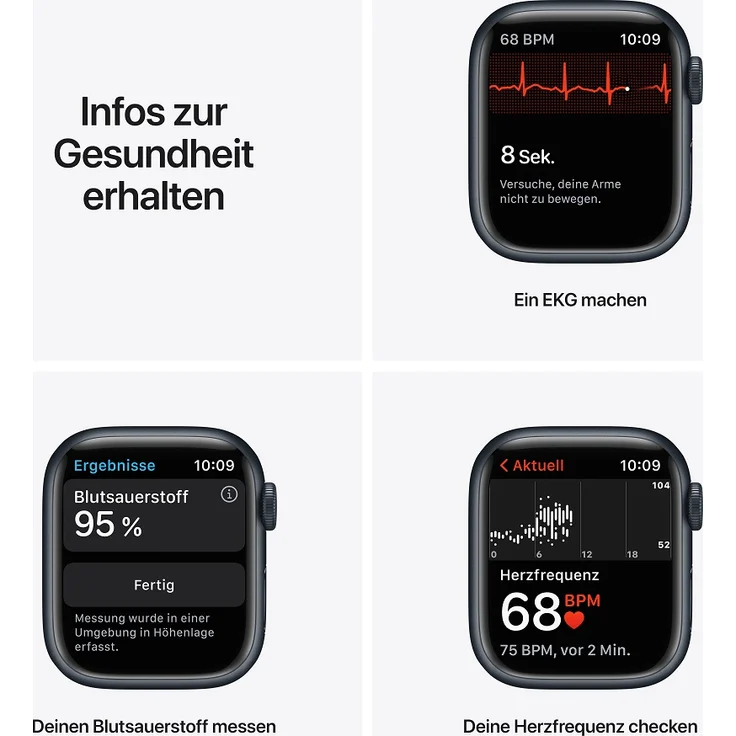 Apple Watch Series 7 Smartwatch GPS, 41mm, Aluminiumgehäuse Mitternacht, Sportarmband Mitternacht – Bild 5