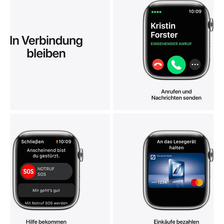 Apple Watch Series 7 Smartwatch GPS + Cellular, 45mm, Edelstahlgehäuse Silber, Sportarmband Polarstern – Bild 7