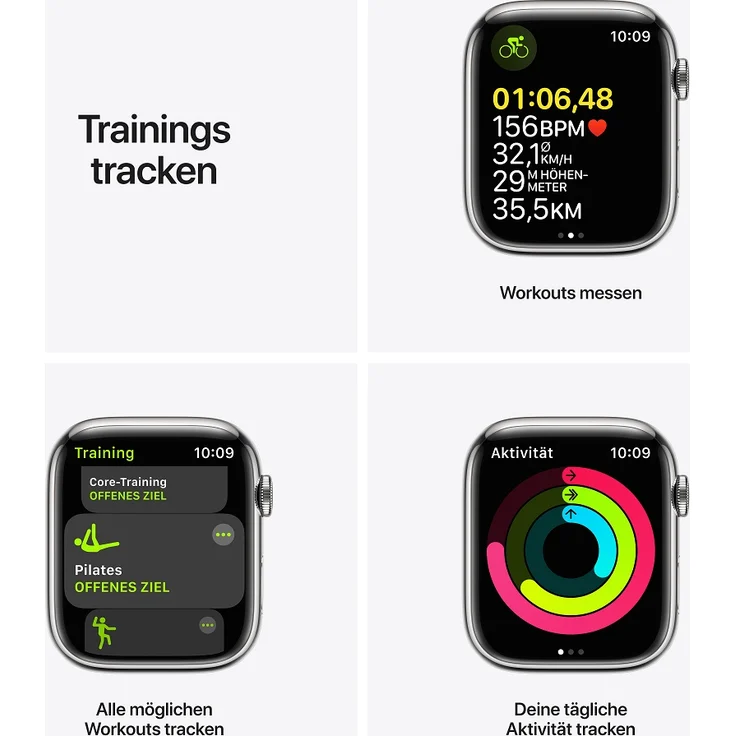 Apple Watch Series 7 Smartwatch GPS + Cellular, 45mm, Edelstahlgehäuse Silber, Sportarmband Polarstern – Bild 6