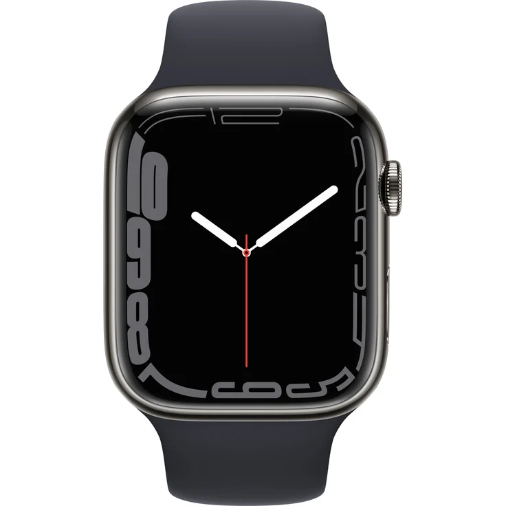 Apple Watch Series 7 Smartwatch GPS + Cellular, 45mm, Edelstahlgehäuse Graphite, Sportarmband Mitternacht (MNAX3FD/A) – Bild 2