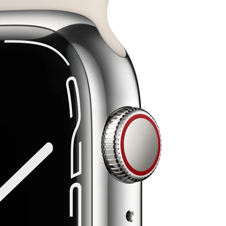 Apple Watch Series 7 Smartwatch GPS + Cellular, 45mm, Edelstahlgehäuse Silber, Sportarmband Polarstern – Bild 3