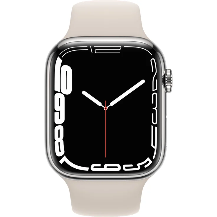 Apple Watch Series 7 Smartwatch GPS + Cellular, 45mm, Edelstahlgehäuse Silber, Sportarmband Polarstern – Bild 2