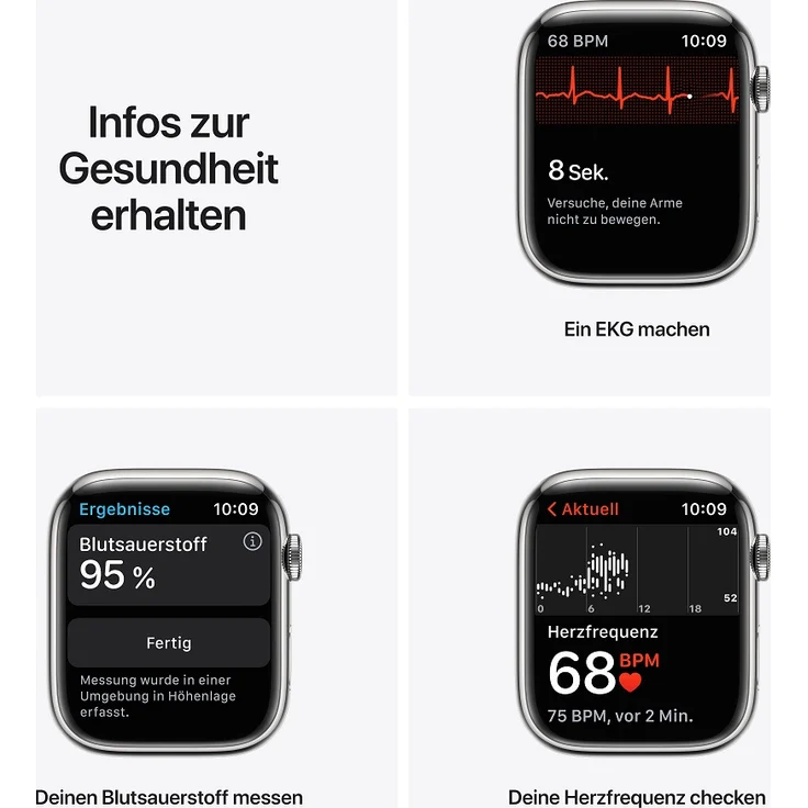 Apple Watch Series 7 Smartwatch GPS + Cellular, 45mm, Edelstahlgehäuse Silber, Sportarmband Polarstern – Bild 5