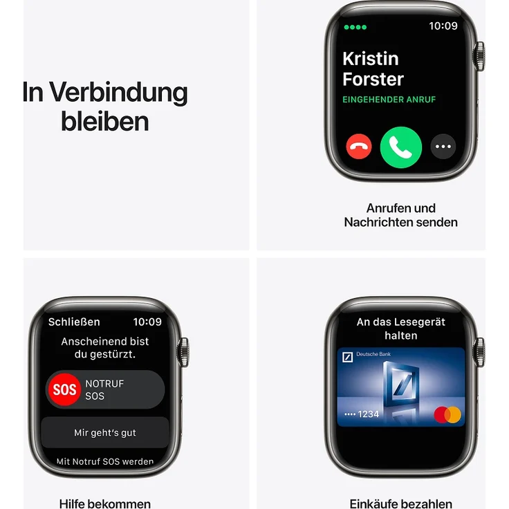 Apple Watch Series 7 Smartwatch GPS + Cellular, 45mm, Edelstahlgehäuse Graphite, Sportarmband Mitternacht (MNAX3FD/A) – Bild 7