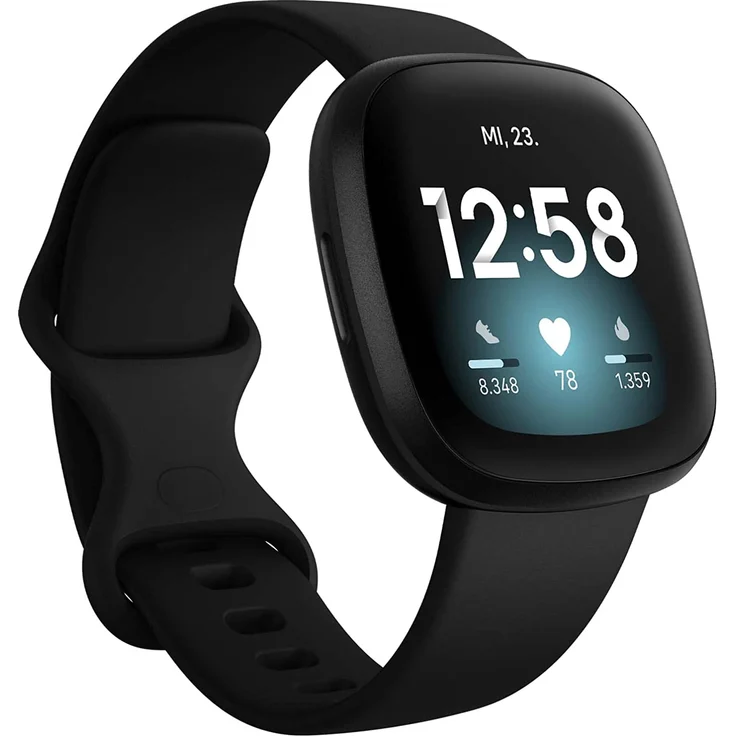 Fitbit Versa 3 Smartwatch GPS, Unisex, S/L, Aluminiumgehäuse, Schwarz/Schwarz – Bild 1