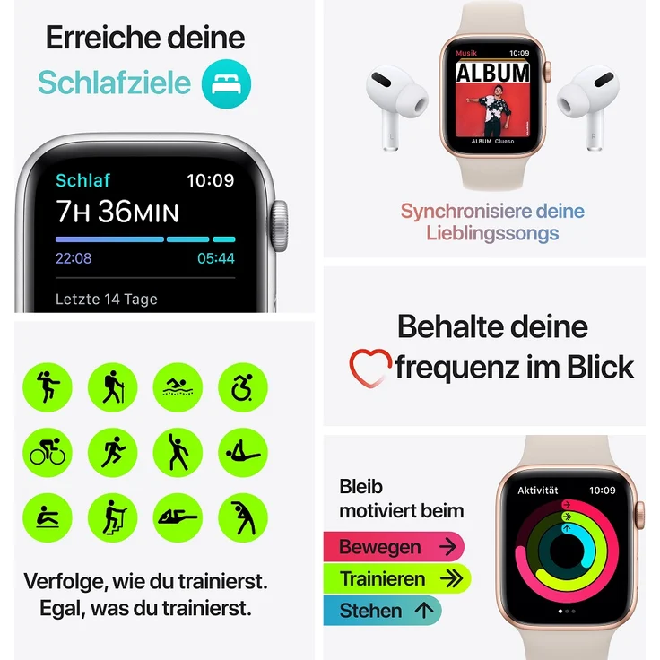 Apple Watch SE 2020 (1. Generation) Smartwatch GPS, 44mm, Aluminiumgehäuse Silber, Sportarmband Abyssblau – Bild 7