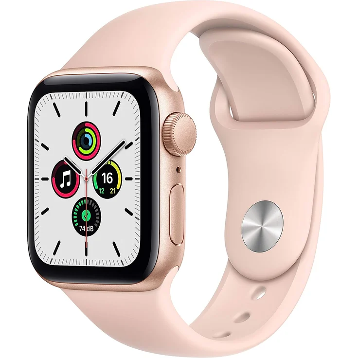 Apple Watch SE 2020 (1. Generation) Smartwatch GPS, 40mm, Aluminiumgehäuse Gold, Sportarmband Sandrosa – Bild 1