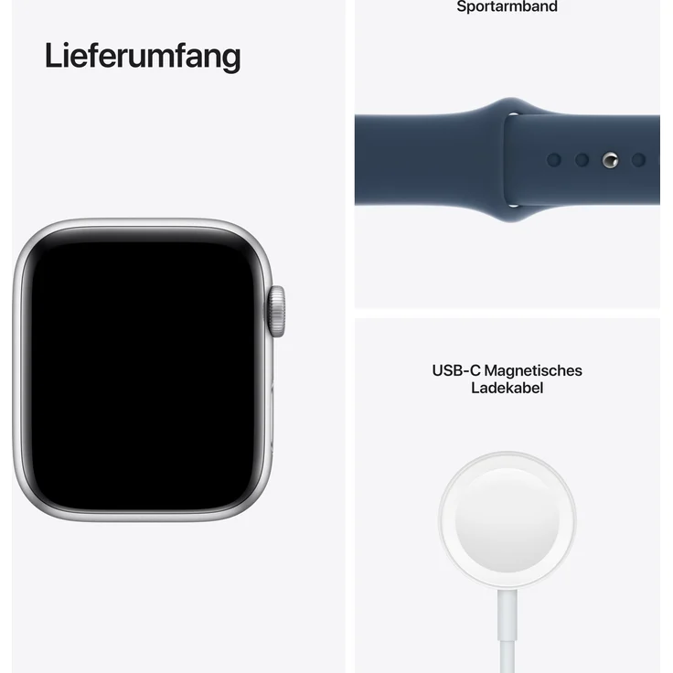 Apple Watch SE 2020 (1. Generation) Smartwatch GPS, 44mm, Aluminiumgehäuse Silber, Sportarmband Abyssblau – Bild 8