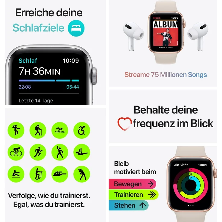 Apple Watch SE 2020 (1. Generation) Smartwatch GPS + Cellular, 44mm, Aluminiumgehäuse Space Grau, Sportarmband Mitternacht – Bild 7