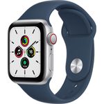 Apple Watch SE 2020 (1. Generation) Smartwatch GPS + Cellular, 40mm, Aluminiumgehäuse Silber, Sportarmband Abyssblau