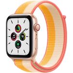 Apple Watch SE 2020 (1. Generation) Smartwatch GPS + Cellular, 44mm, Aluminiumgehäuse Gold, Sport Loop Indischgelb/Weiß