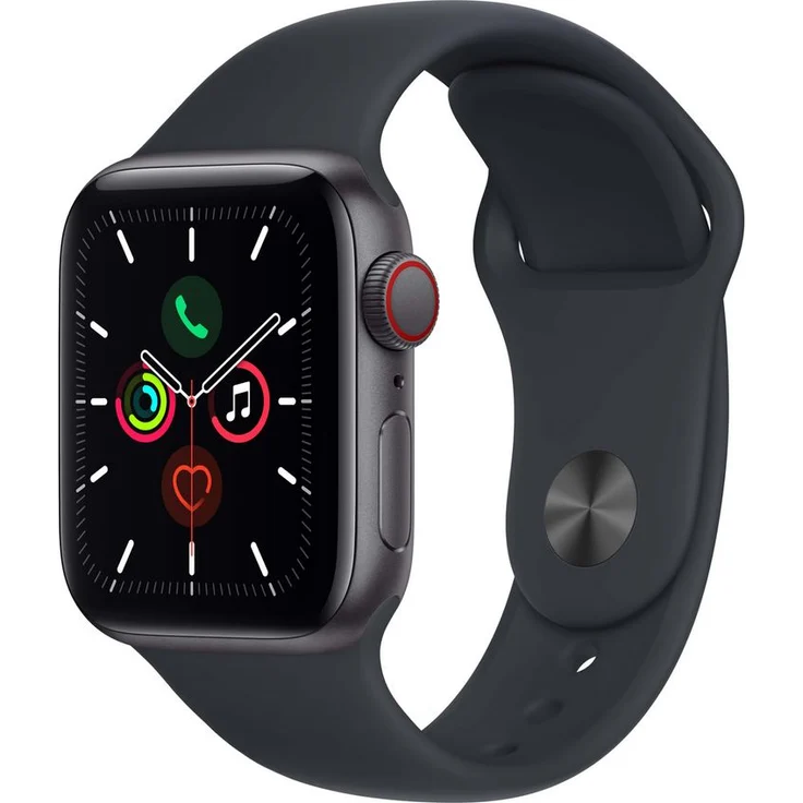 Apple Watch SE 2020 (1. Generation) Smartwatch GPS + Cellular, 40mm, Aluminiumgehäuse Space Grau, Sportarmband Schwarz – Bild 1