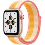 Apple Watch SE 2020 (1. Generation) Smartwatch GPS + Cellular, 40mm, Aluminiumgehäuse Gold, Sportloop Indischgelb/Weiß