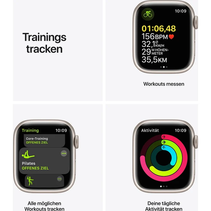 Apple Watch Series 7 Smartwatch GPS + Cellular, 41mm, Aluminiumgehäuse Polarstern, Sportarmband Polarstern – Bild 6