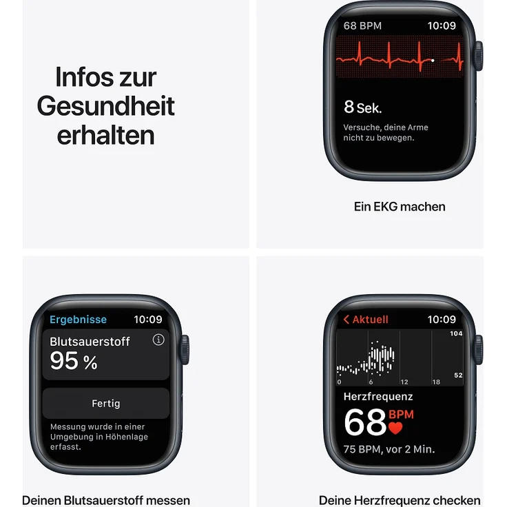 Apple Watch Series 7 Smartwatch GPS + Cellular, 45mm, Aluminiumgehäuse Mitternacht, Sportarmband Mitternacht – Bild 5