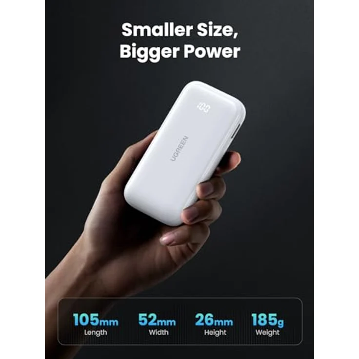 UGREEN 25189, 10000mAh Reversible Powerbank mit Schnellladung (USB-C 30W), weiß – Bild 6