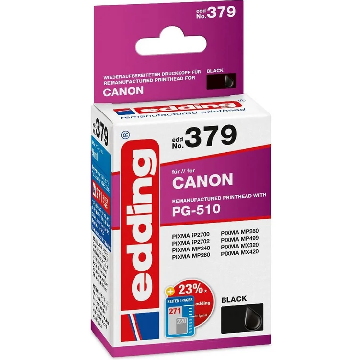 edding Druckerpatrone EDD-379, kompatibel mit Canon No. 510 (PG-510), black, 9,0 ml für Tintenstrahldrucker