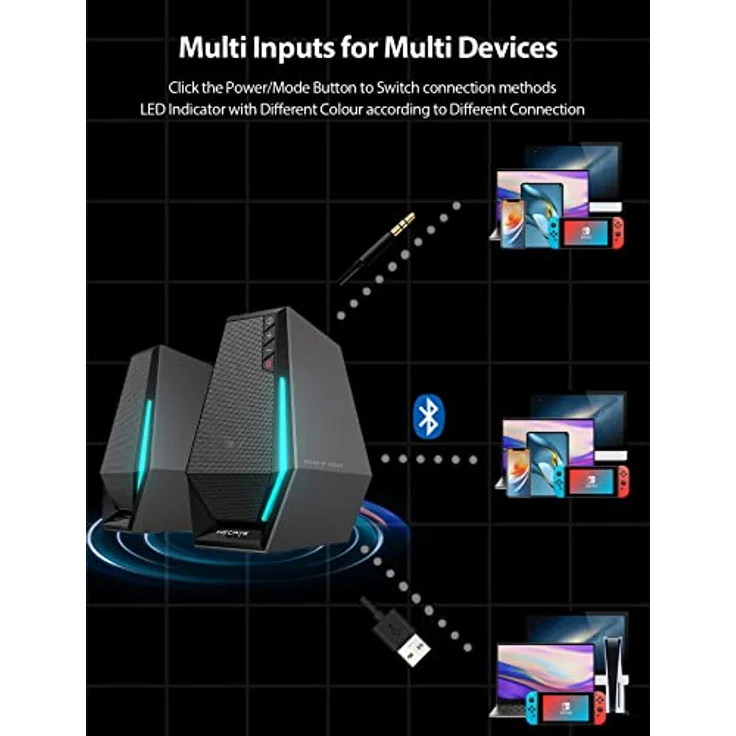 Edifier G1500, 2.0 PC Lautsprecher mit H+ Soundeffekt, Bluetooth 5.3, RGB-Hintergrundbeleuchtung, Schwarz – Bild 5