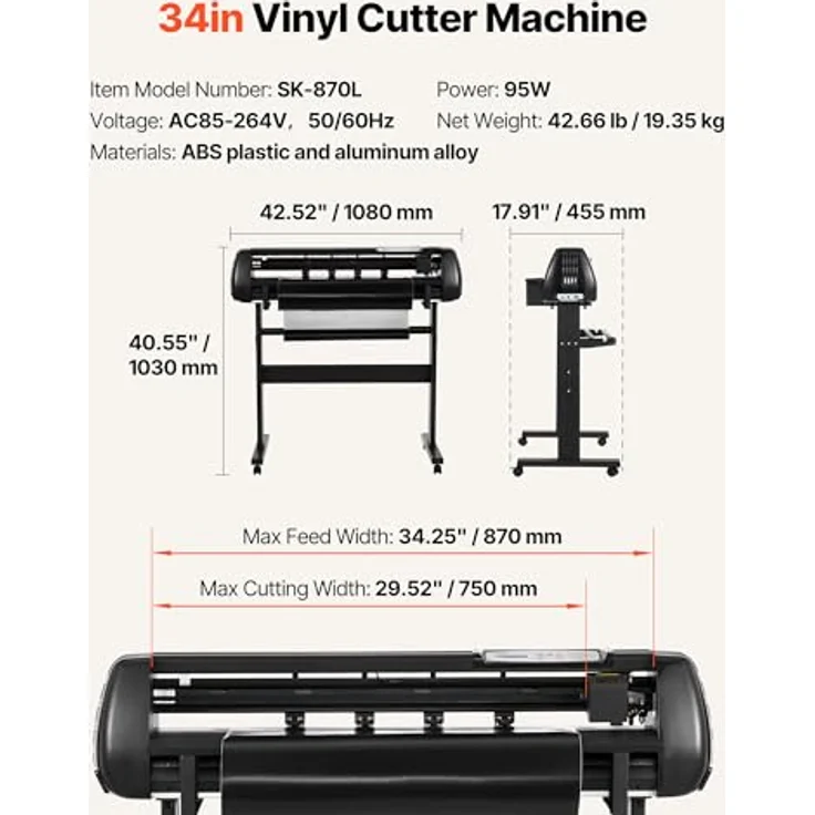 VEVOR Vinylschneidemaschine, 87 cm max. Zufuhrbreite, Doppelklingen, LED-Anzeige, einstellbares Schneideplotter-Set mit Aufkleberbögen & Transferfolien, Signmaster-Software – Bild 7
