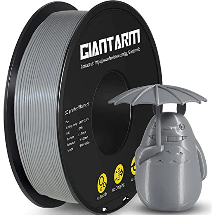 GIANTARM PLA Filament 1.75mm, 1kg 3D Druckmaterial, Grau, Maßgenauigkeit +/- 0,02mm, umweltfreundlich