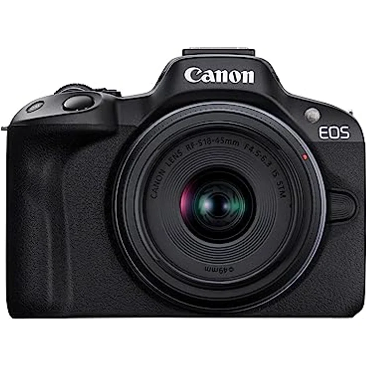 Canon EOS R50 Systemkamera + RF-S 18-45 is STM Objektiv - Spiegellose Kamera (Digitalkamera mit Autofokus und Motiverkennung für Augen Tiere Fahrzeuge, 4k Videokamera, 15 Bilder pro Sekunde) schwarz – Bild 1