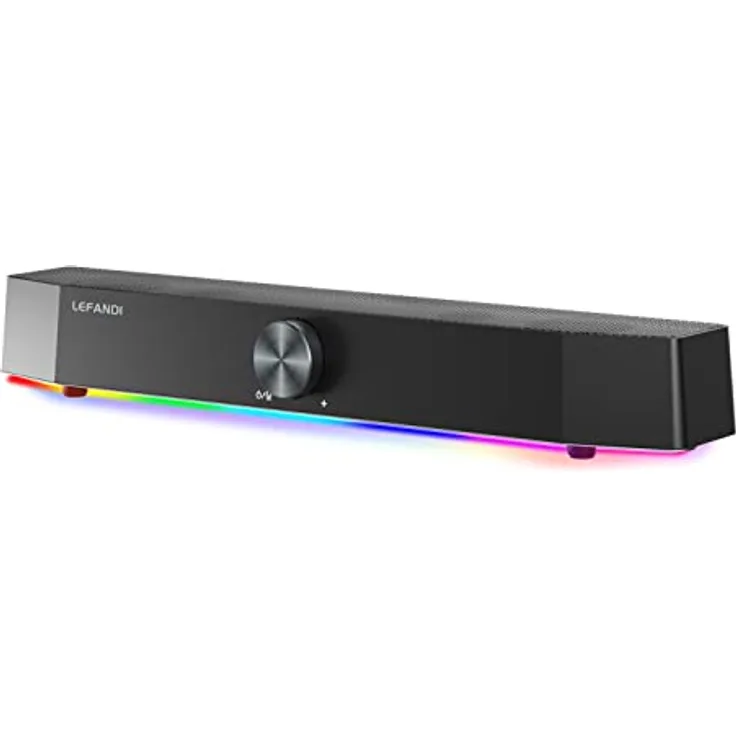 LEFANDI Computer Lautsprecher Stereo Soundbar Bluetooth 5.0, mit RGB Beleuchtung Thorne - Computer Boxen, Lautsprecher mit RGB LED-Beleuchtung, Stromversorgung über USB, 10W, PC/Laptop, Schwarz
