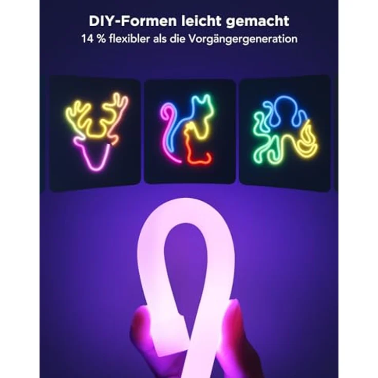 Govee Neon Rope Light 2, RGBIC Neon LED Strip 3m mit Form-Mapping, DIY Design, Funktioniert mit Matter, Alexa & Google Assistant, Neon LED Streifen für Schlafzimmer Gaming Wanddekoration, Weiß – Bild 3