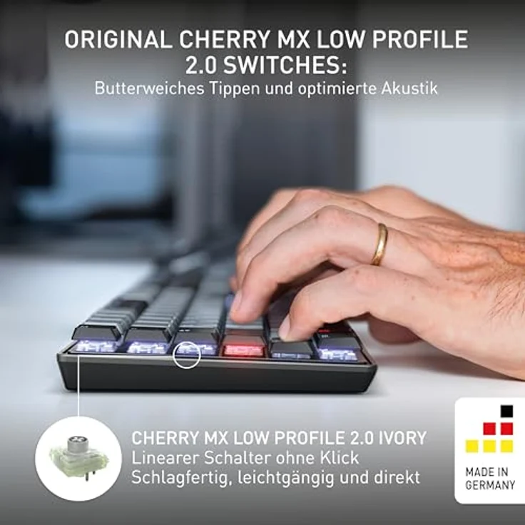 CHERRY KW 550 MX LP, Mechanische Low-Profile-Tastatur im 96-%-Format, Deutsches Layout (QWERTZ), Multi-Device-Funktion, MX LP 2.0 Ivory Switches, Schwarz, mit dimmbare LED-Beleuchtung und wiederaufladbarem Akku – Bild 3