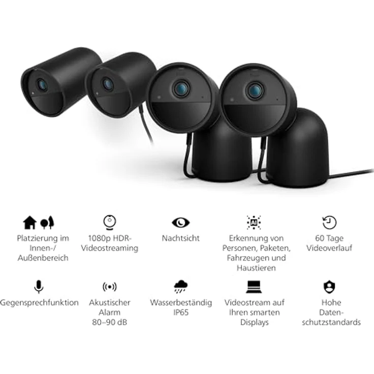 Philips Hue Secure kabelgebundene Smart Home Überwachungskamera mit Standfuß, Full HD Video, für drinnen oder draußen, einfach zu installieren, Smart Home Security und Lichtsteuerung per App, schwarz – Bild 3