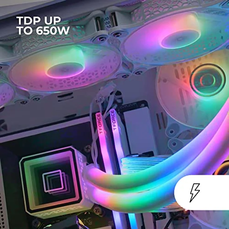 MARSGAMING Mars Gaming ML-ULTRA360 Weiß, Flüssigkeitskühlung CPU, TDP 650W, Infinite Spiegel, 3 Silent FDB ARGB Lüfter, ARGB Röhren, Universal Multisocket – Bild 4