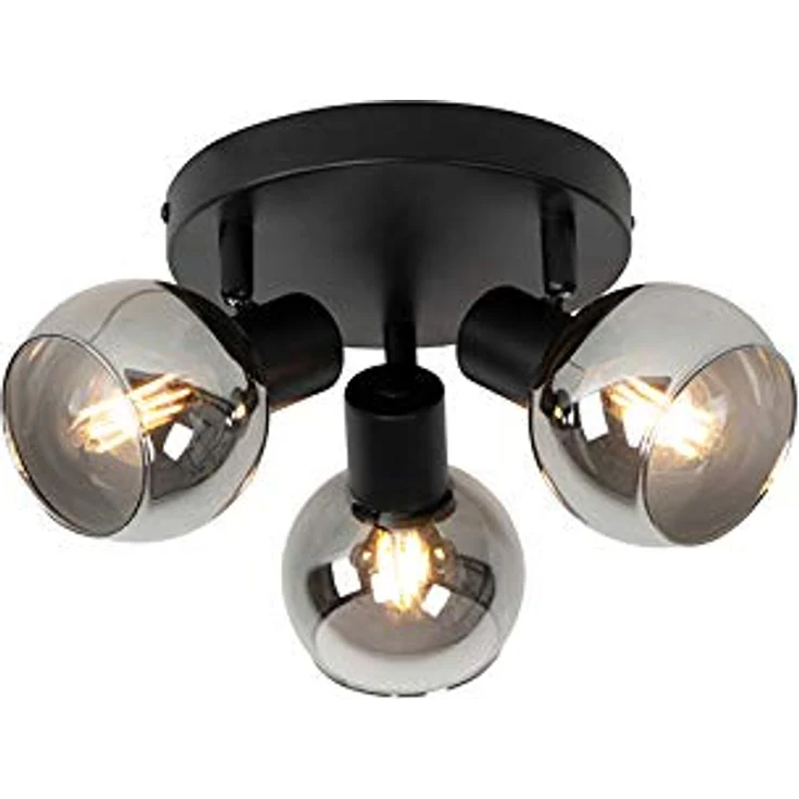 Qazqa Art Deco Deckenleuchte Schwarz 3-flammig Spotbalken mit Rauchglas - LED geeignet E14 – Bild 1