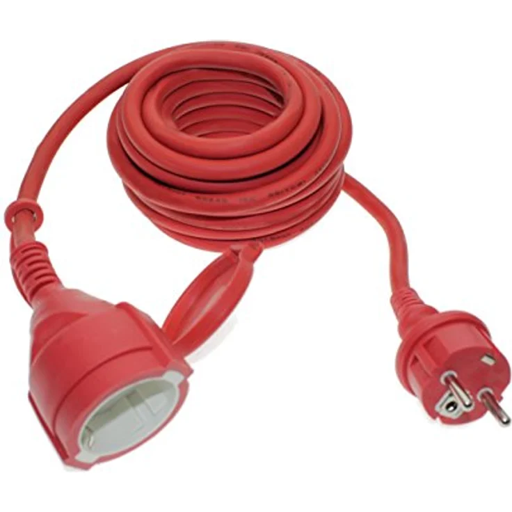 Trango Outdoor Verlängerungskabel 5m IP44, Gummikabel H07RN-F 3G1,5mm² mit Schuko-Stecker & Kindersicherung, spritzwassergeschützt, rot