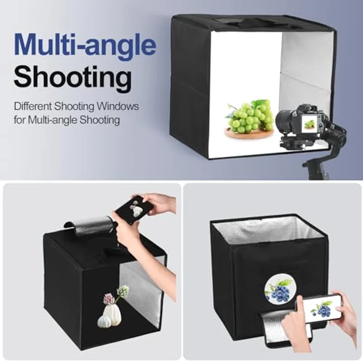 EMART Fotobox 40x40 cm, tragbare Fotostudio Lichtbox mit 144 LED-Lichtern, 6 wasserdichten PVC Hintergründen in Weiß/Schwarz/Grün/Rot/Orange/Blau für Produktfotografie – Bild 5