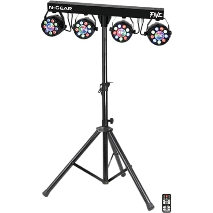 N-Gear Partybar FIVE, LED Partylicht mit 4 RGB Parspots und UV Strobelight, DMX steuerbar, inkl. Fernbedienung – Bild 1