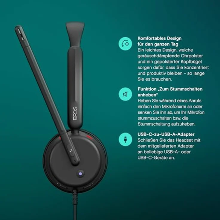 EPOS Impact 400, On-Ear-Headset mit Hybrid-ANC und USB-C/USB-A, Microsoft Teams zertifiziert, schwarz – Bild 3